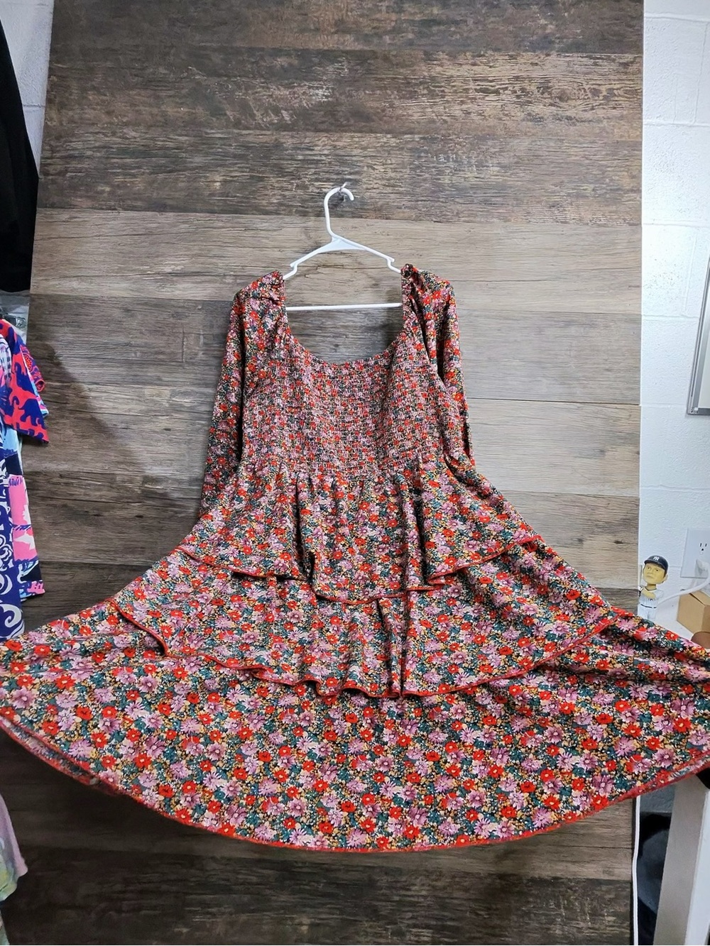 BTFBM Smocked Floral Tiered Maxi‎ Dress in Red Floral